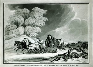 1812年のロシアからの撤退中に変装したナポレオン（アクアチント） 作： William Atkinson